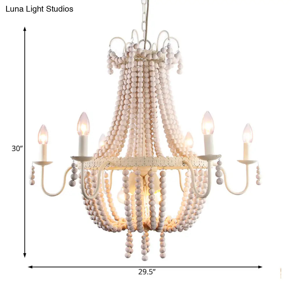 Rustic Empire Wood Strand Chandelier: White Pendant Ceiling Light With 9 Lights For Dining Room