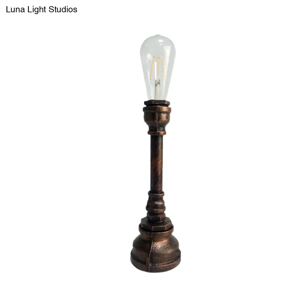 Rustic Farmhouse Metal Nightstand Lamp - Plug In Table Light With 1 Bulb Black/Rust Finish For Bar