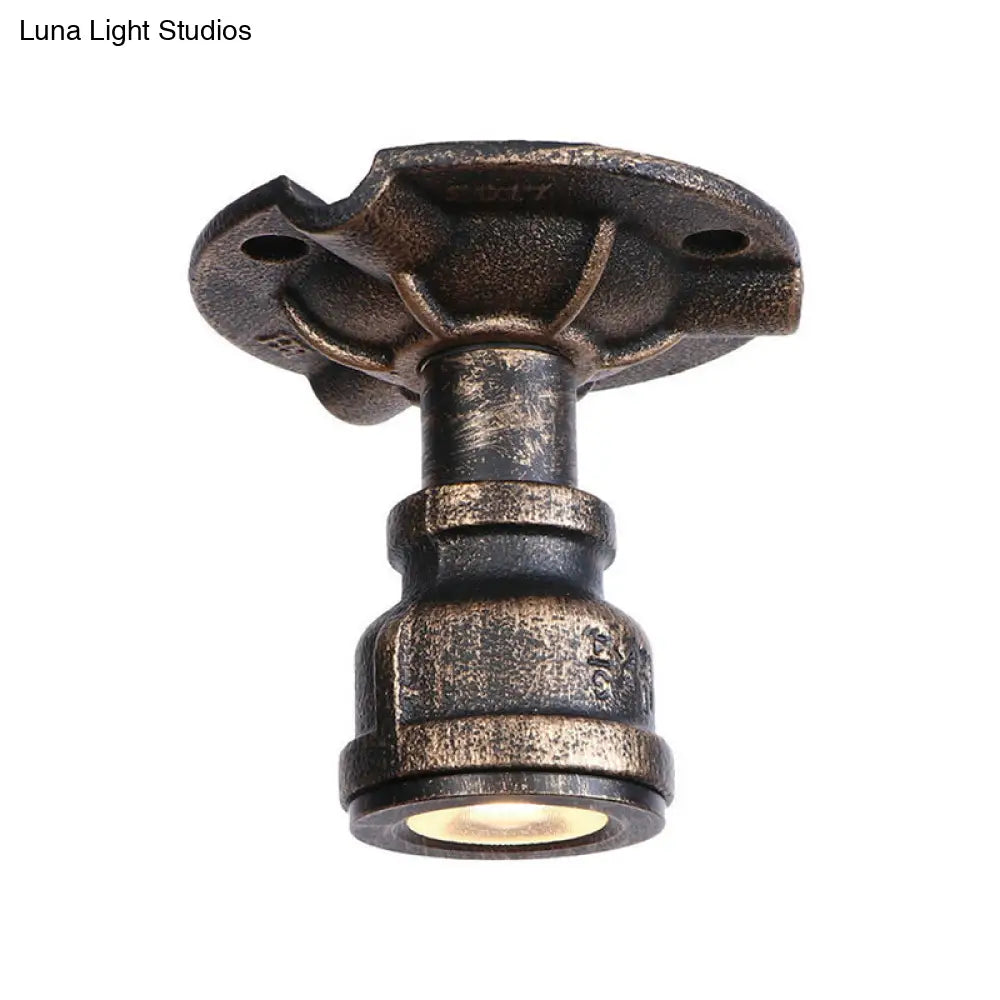 Rustic Industrial Antique Brass Water Pipe Ceiling Light With 1 Metal Semi Flush Mount - Perfect