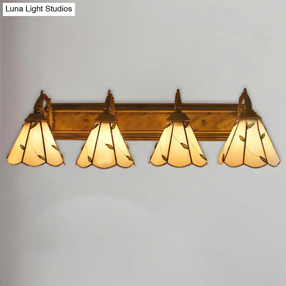 Rustic Loft Stained Glass Leaf Wall Sconce Light With 4 Lights - Beige Bathroom Vanity Lighting