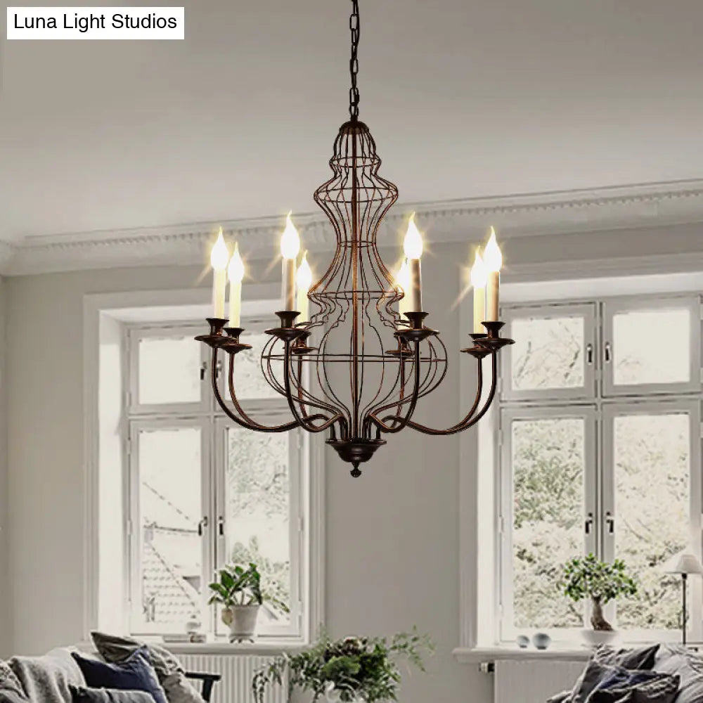 Rustic Metal Chandelier With 6/8 Lights - Candle-Inspired Dining Room Pendant Lighting In Black &