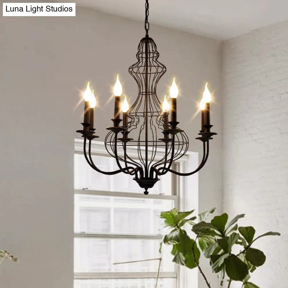Rustic Metal Chandelier With 6/8 Lights - Candle-Inspired Dining Room Pendant Lighting In Black &