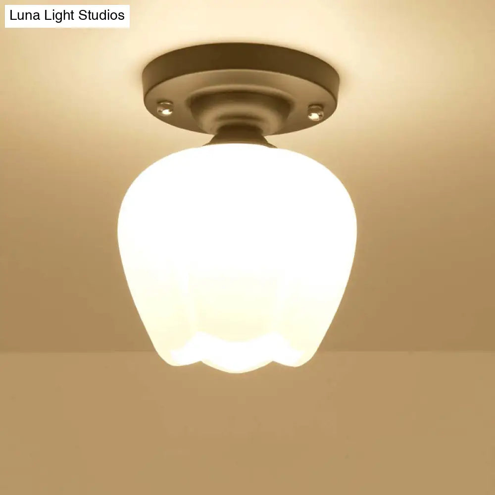 Rustic Metal Small Ceiling Lamp - Black Finish With Shaded Design For Corridors Flush Mount Light