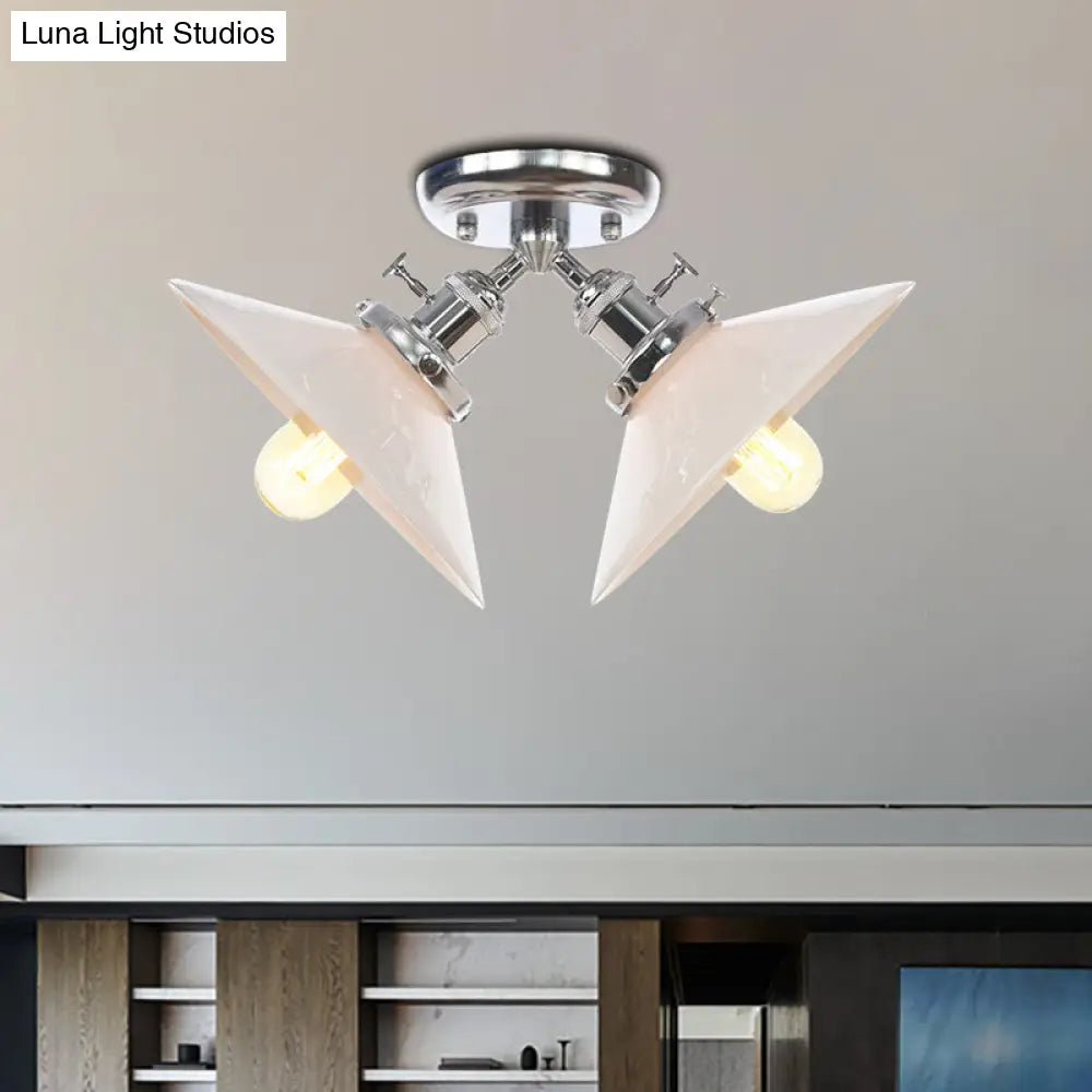 Rustic Semi Flush Ceiling Light With Flared Iron Design And 2 Bulbs - Black/Bronze Finish