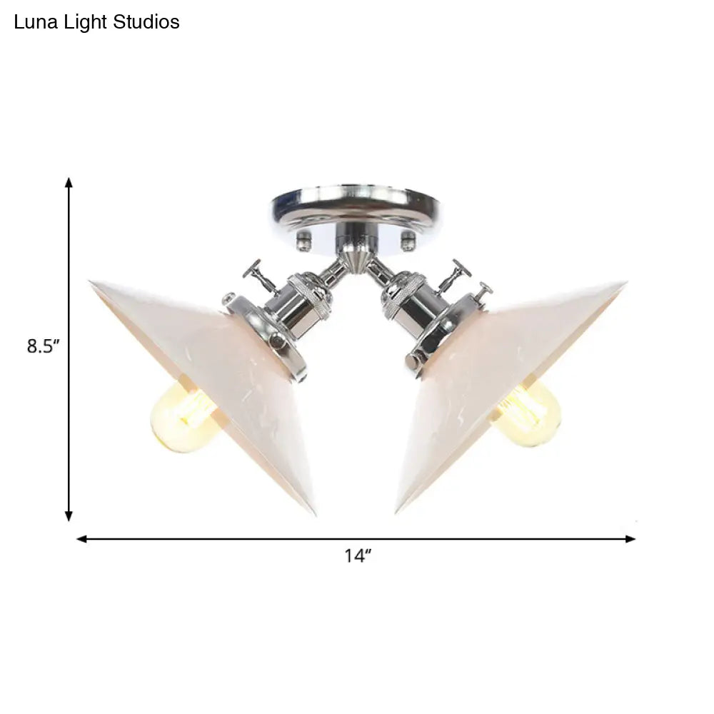 Rustic Semi Flush Ceiling Light With Flared Iron Design And 2 Bulbs - Black/Bronze Finish