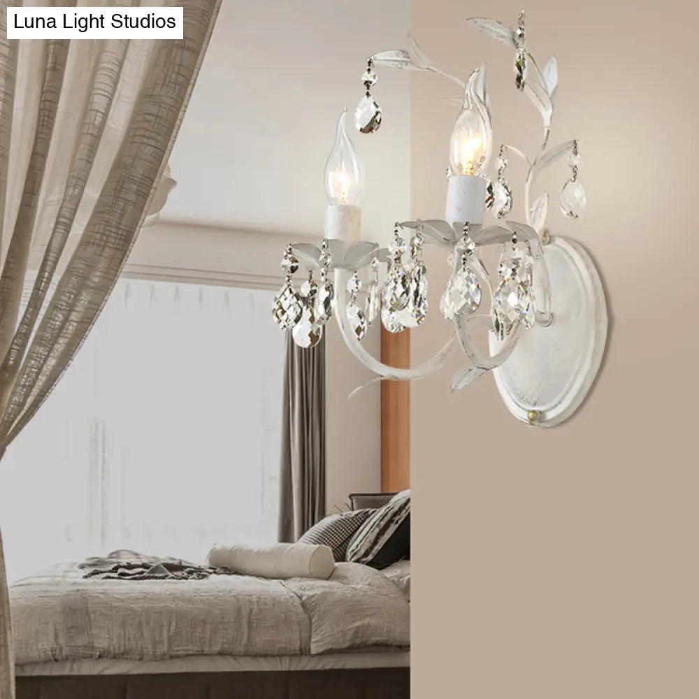 Rustic Silver Wall Sconce With Crystal Drop - 1/2 Lights Candelabra Fixture