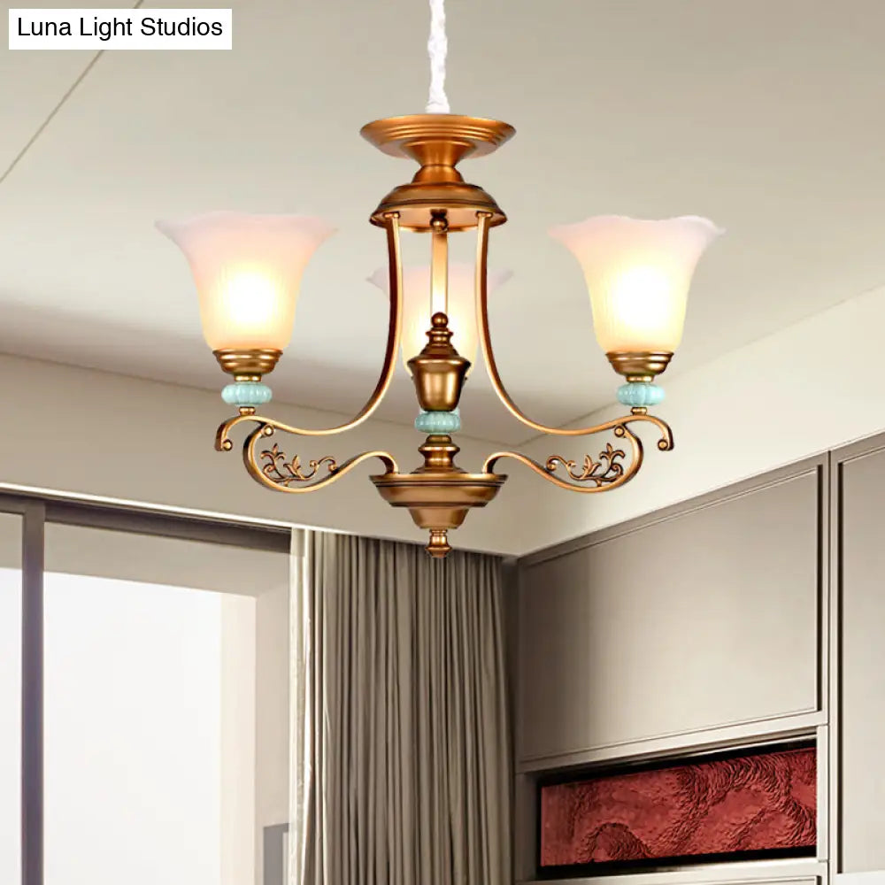 Rustic Style Gold Milky Glass Ceiling Chandelier With Suspended Lighting Pendant - 3/6/8 Heads