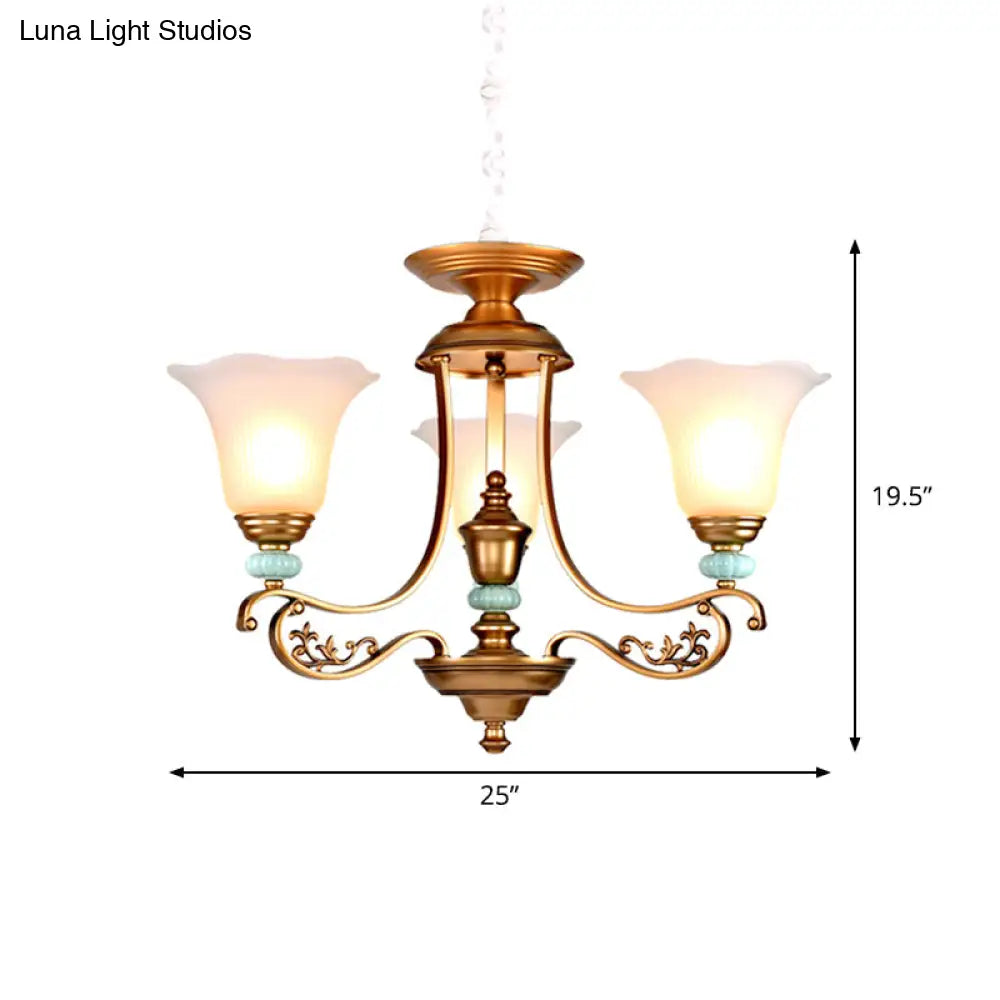 Rustic Style Gold Milky Glass Ceiling Chandelier With Suspended Lighting Pendant - 3/6/8 Heads