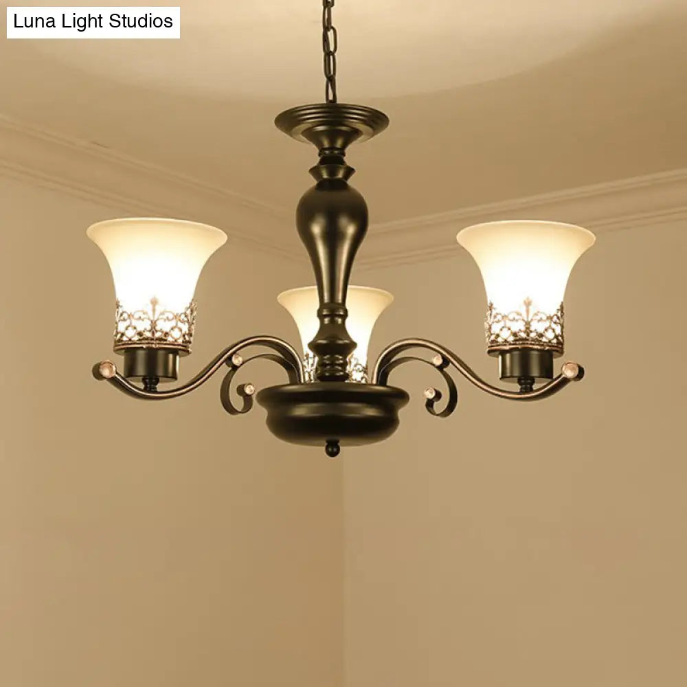 Rustic Swooping Arm Chandelier - Black Metal Pendant Light With 3/6/8-Head Ceiling Lighting