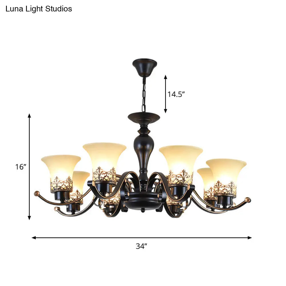 Rustic Swooping Arm Chandelier - Black Metal Pendant Light With 3/6/8-Head Ceiling Lighting