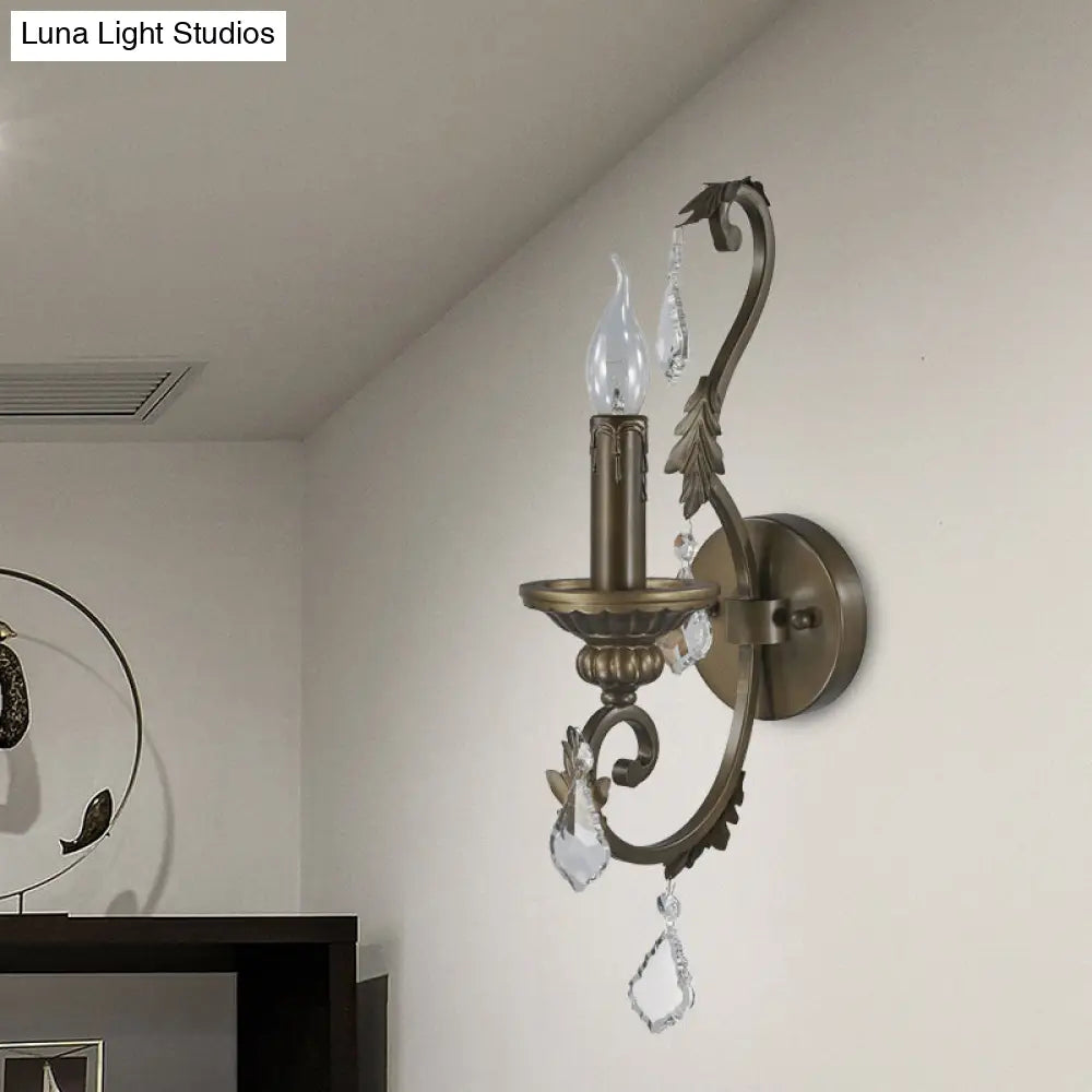 Rustic Wall Mounted Candlestick Lamp In Bronze With Crystal Accent