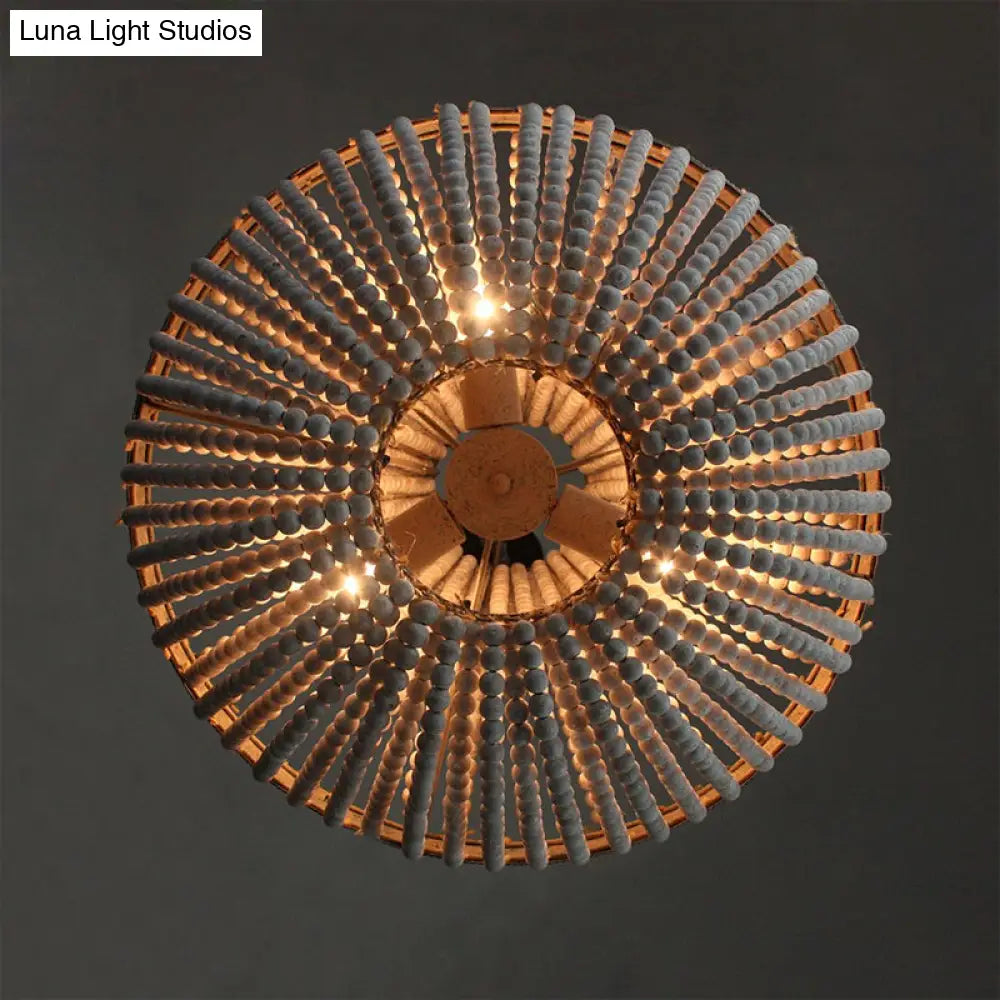 Rustic Wood Basket Pendant Lamp - Dining Room Suspension Lighting