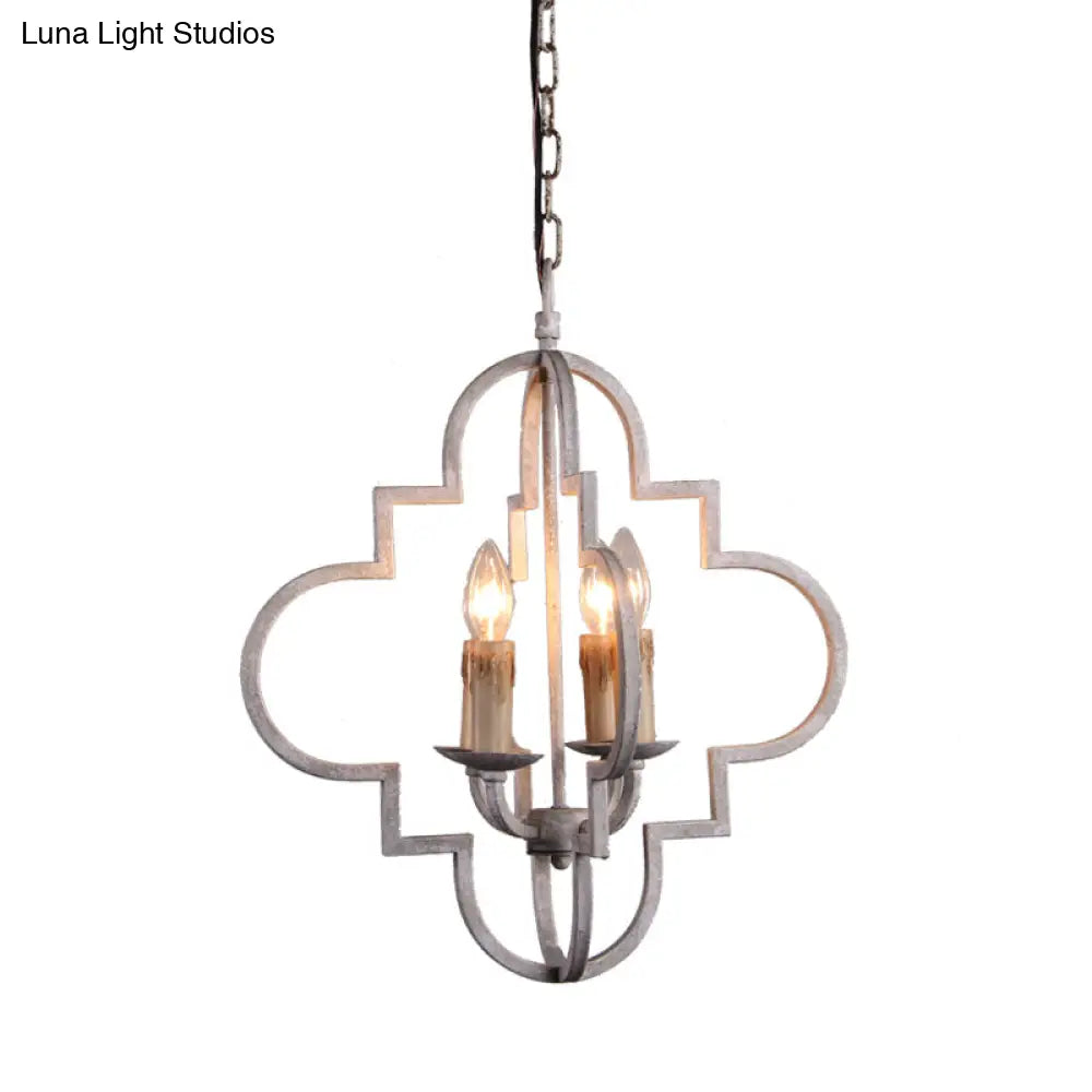 Rustic Wood Effect Candle Ceiling Chandelier - 4-Bulb Lighting Fixture Distressed White