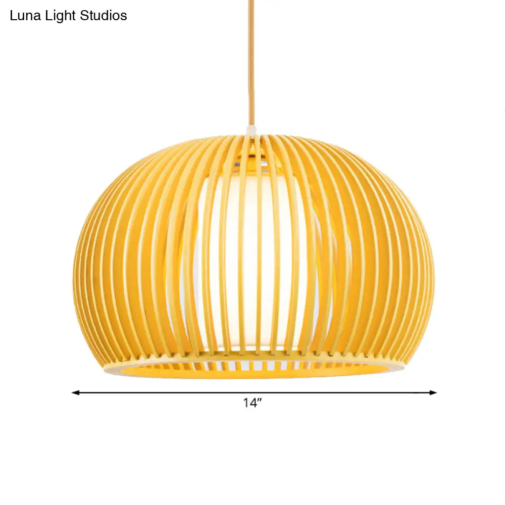 Rustic Wooden Pendant Light With Fabric Cylinder Shade