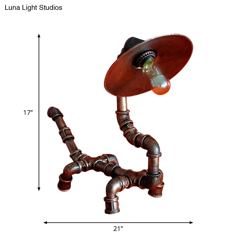 Rustic Wrought Iron Dog Shaped Table Lamp With Industrial Pipe Design - 1 Light Flat Shade Perfect