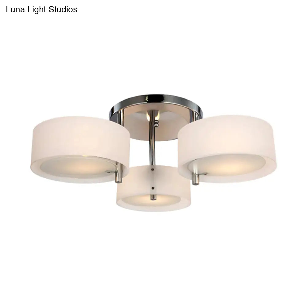 Semi Flush Ceiling Light Fixture - Stunning Drum Acrylic Shade 1/2/3 Lights Modern Silver Design