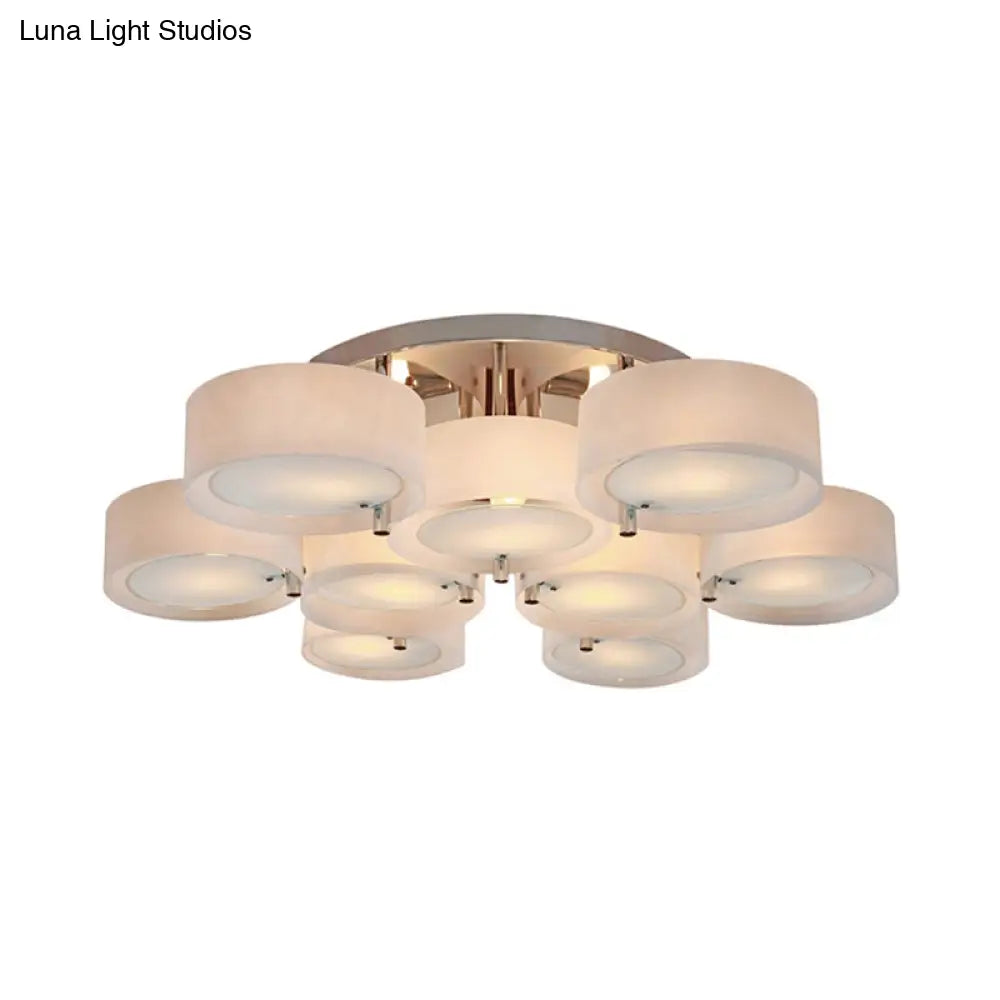 Semi Flush Ceiling Light Fixture - Stunning Drum Acrylic Shade 1/2/3 Lights Modern Silver Design