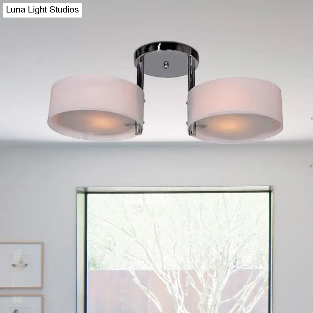 Semi Flush Ceiling Light Fixture - Stunning Drum Acrylic Shade 1/2/3 Lights Modern Silver Design