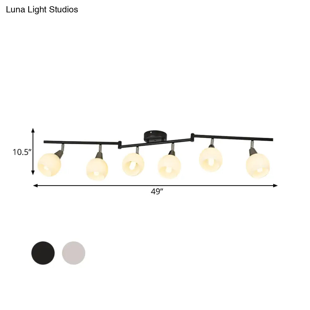 Semi Flush Industrial Black/White Iron Chandelier - Adjustable Linear Design With Dome Glass Shades