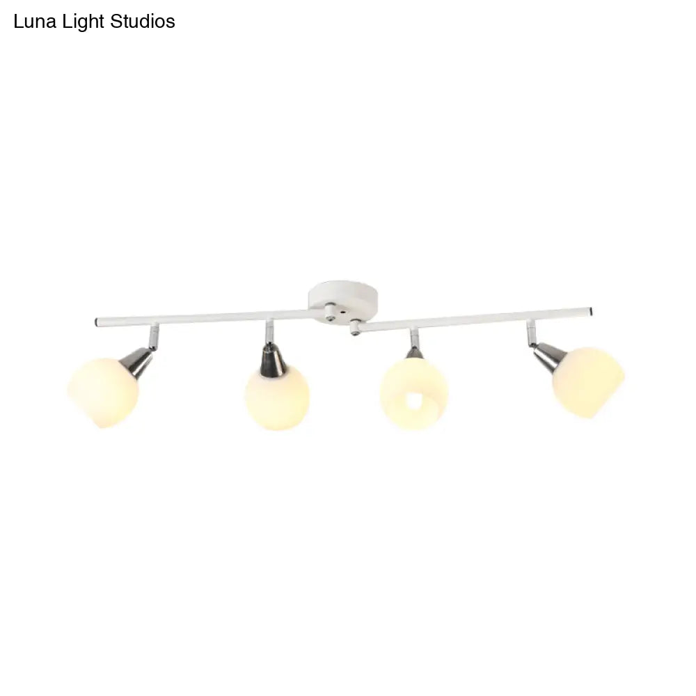 Semi Flush Industrial Black/White Iron Chandelier - Adjustable Linear Design With Dome Glass Shades