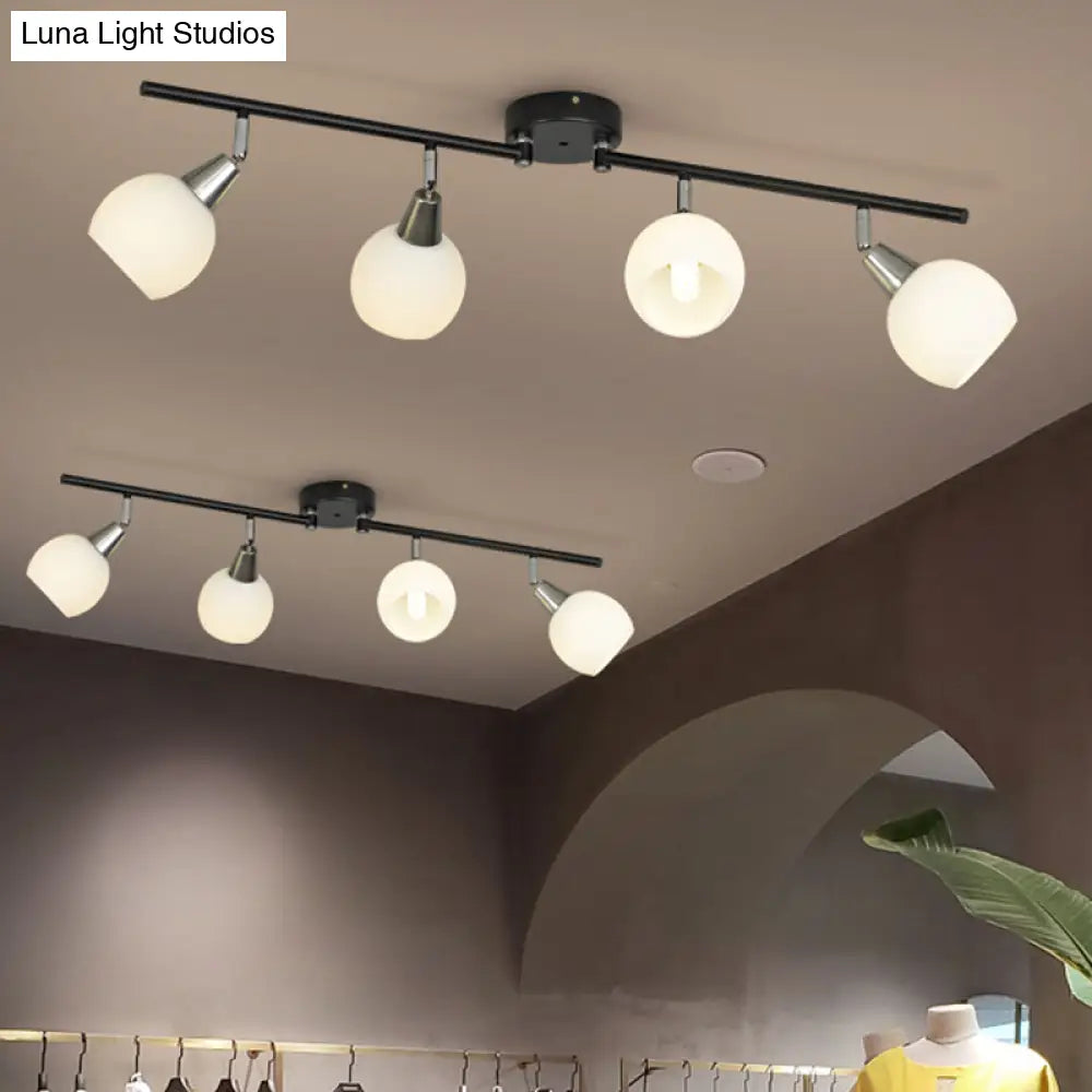 Semi Flush Industrial Black/White Iron Chandelier - Adjustable Linear Design With Dome Glass Shades