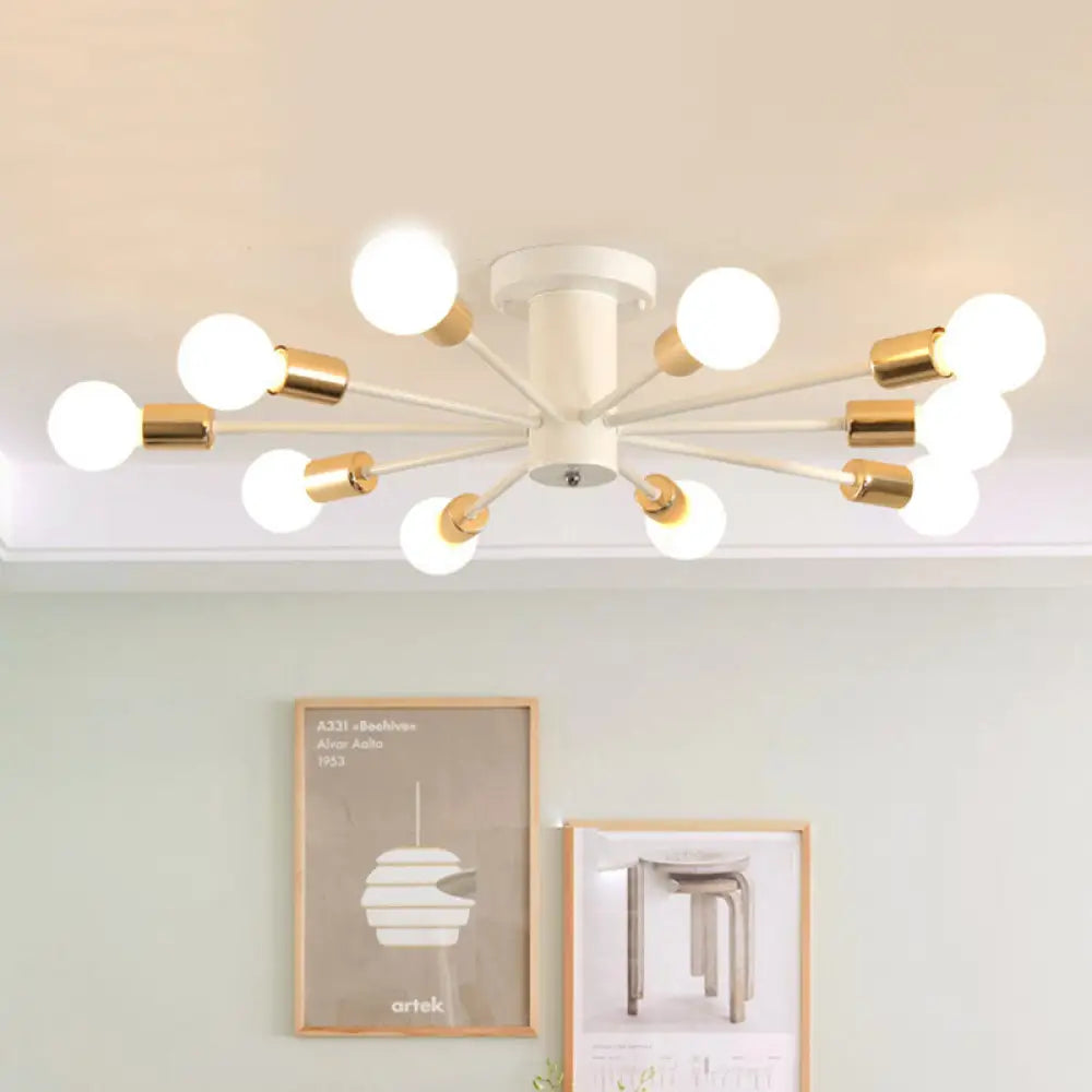 Semi Flush Mount Vintage Ceiling Light Fixture 6/8 Heads Black/White Metallic For Kitchen 10 / White