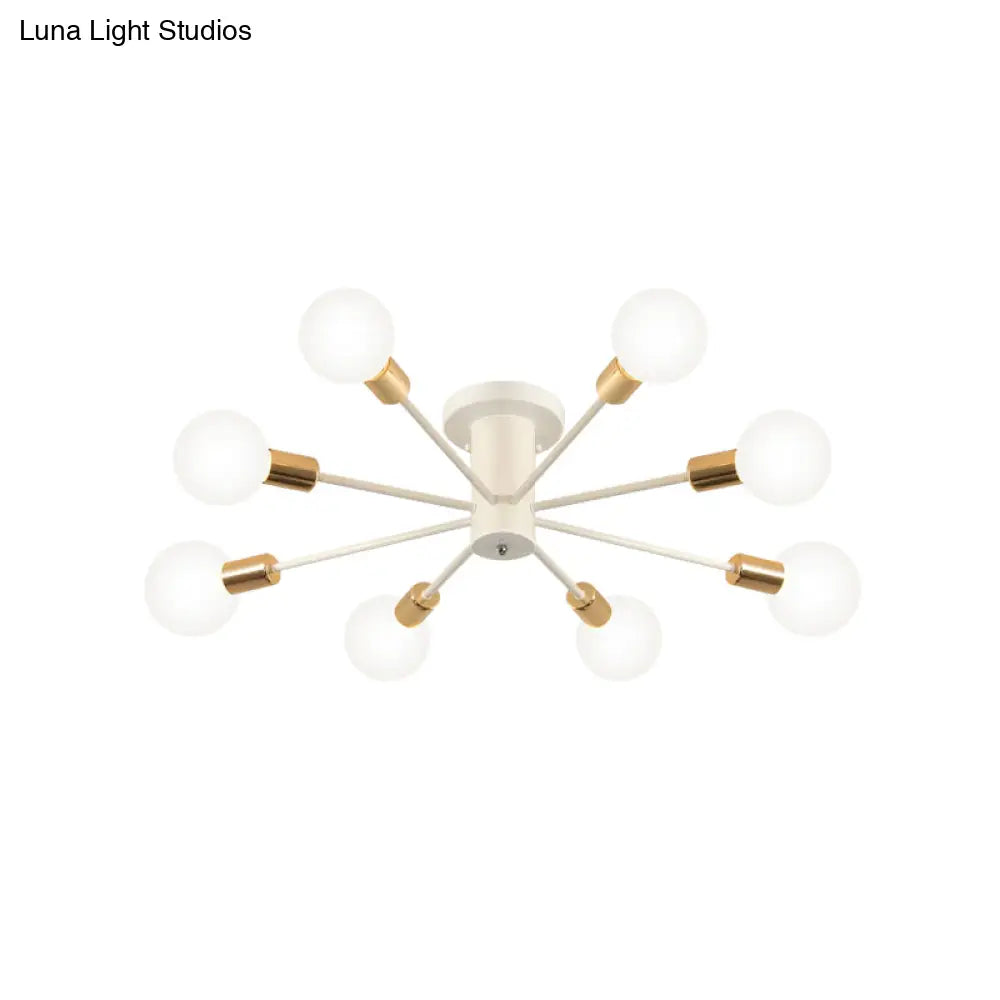 Semi Flush Mount Vintage Ceiling Light Fixture 6/8 Heads Black/White Metallic For Kitchen