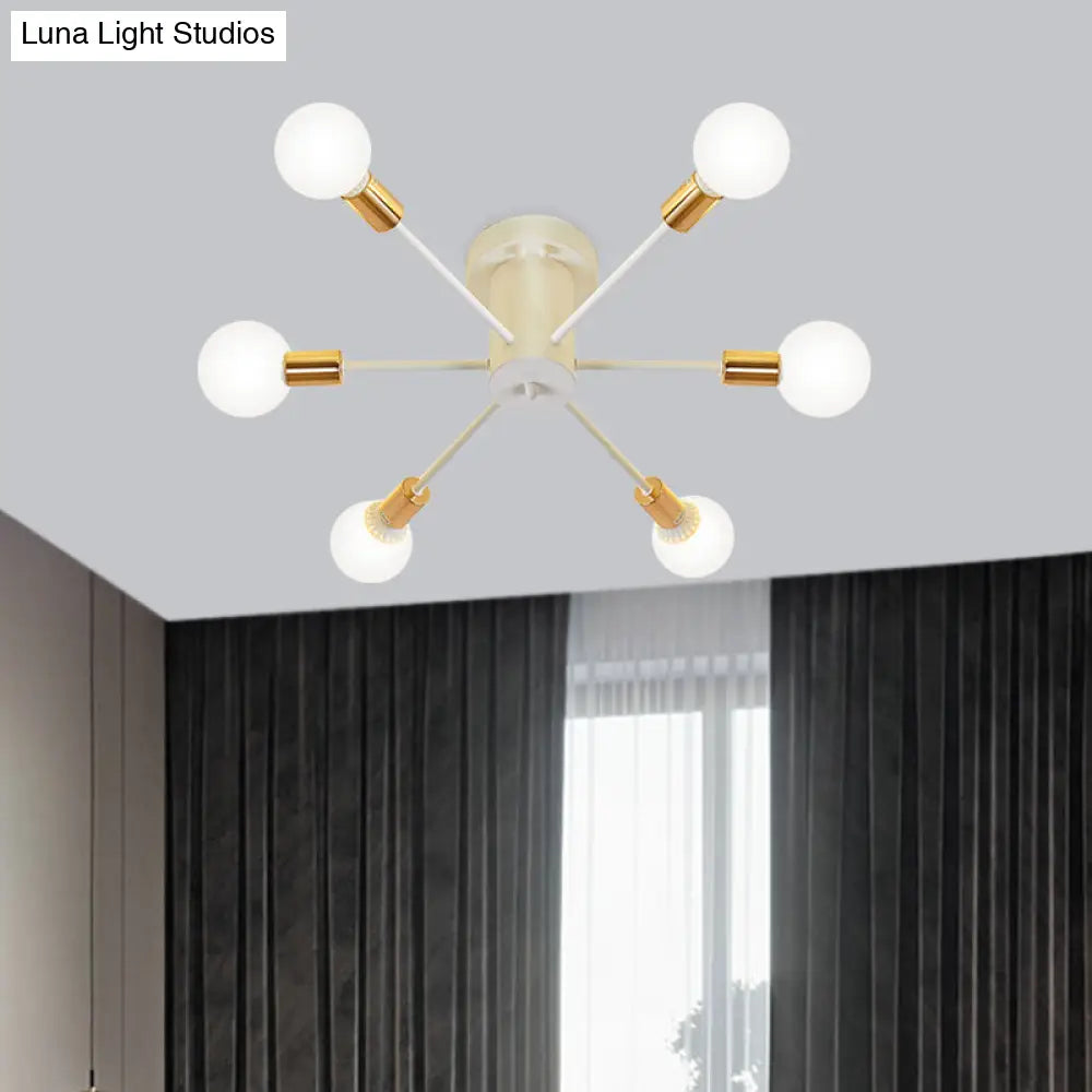 Semi Flush Mount Vintage Ceiling Light Fixture 6/8 Heads Black/White Metallic For Kitchen