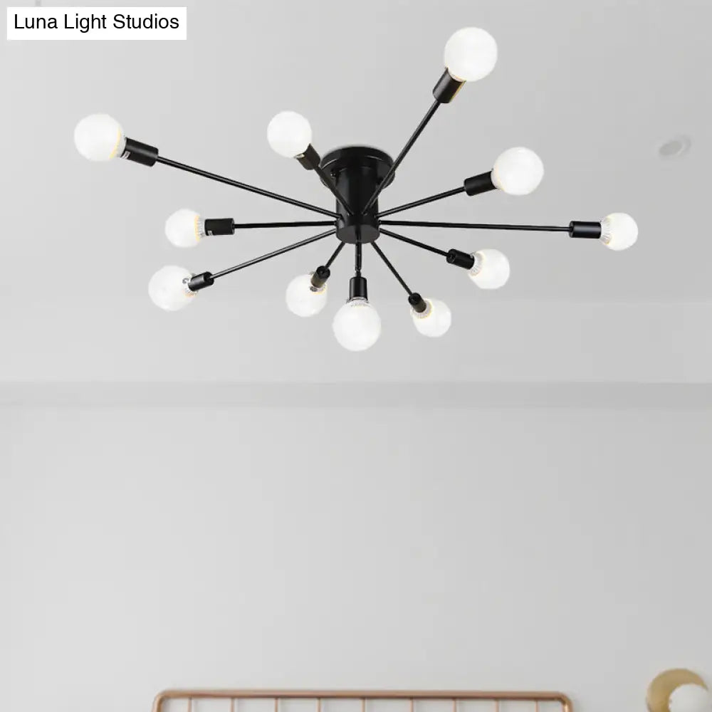 Semi Flush Mount Vintage Ceiling Light Fixture 6/8 Heads Black/White Metallic For Kitchen