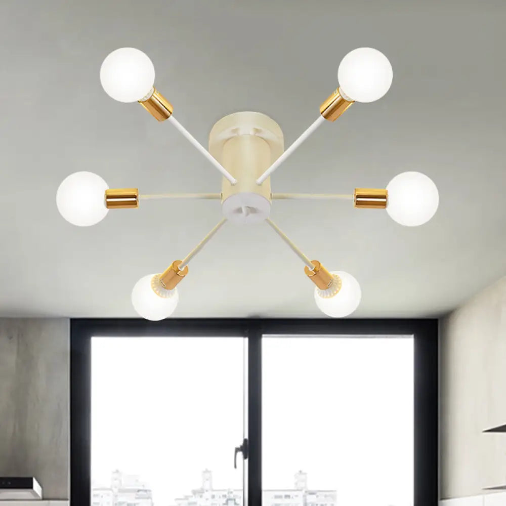 Semi Flush Mount Vintage Ceiling Light Fixture 6/8 Heads Black/White Metallic For Kitchen 6 / White