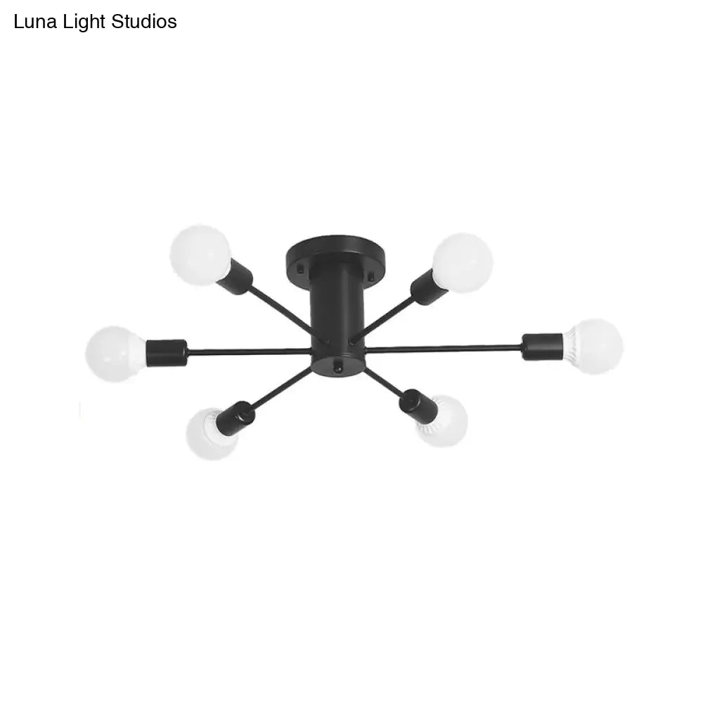 Semi Flush Mount Vintage Ceiling Light Fixture 6/8 Heads Black/White Metallic For Kitchen
