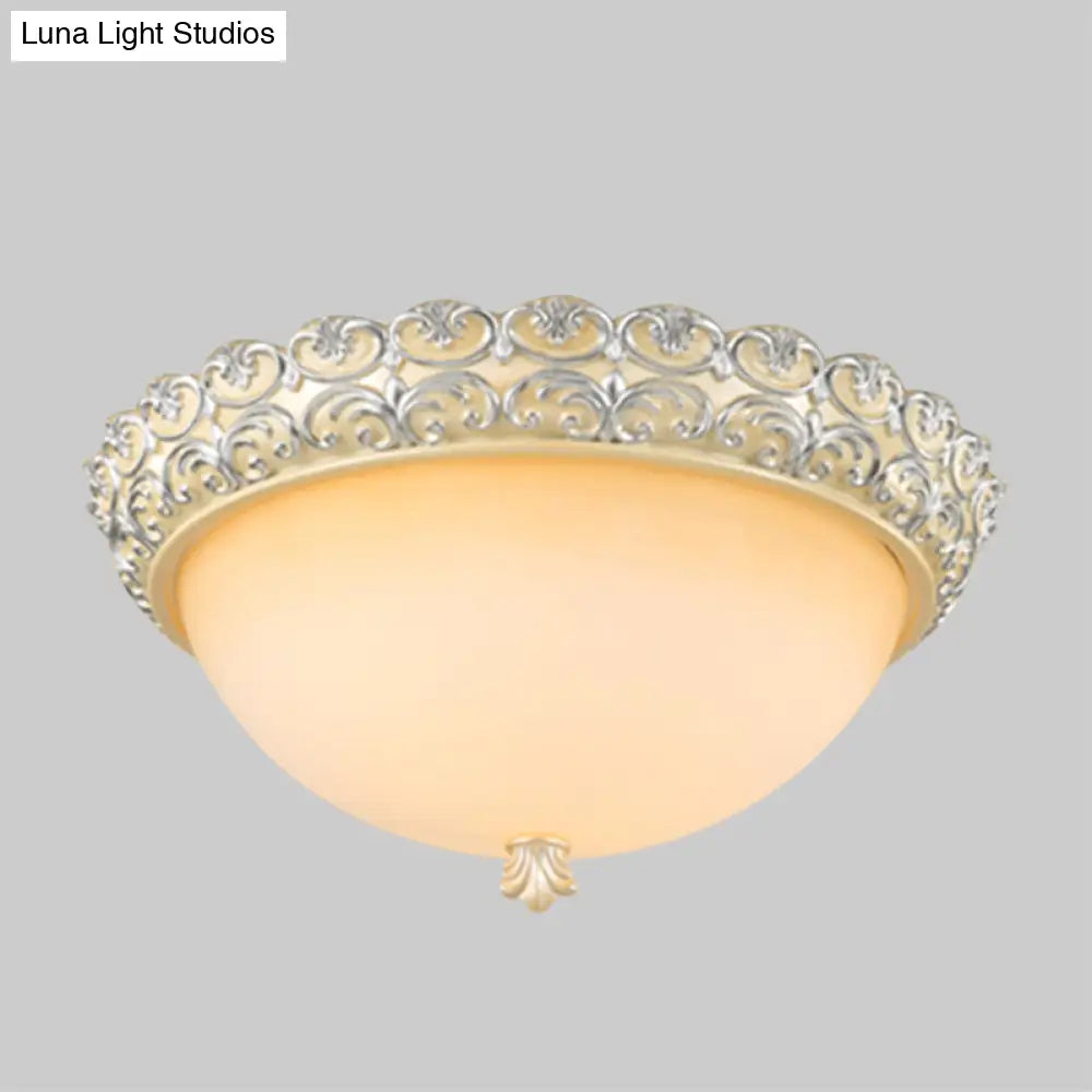 Semi - Globe Ceiling Lamp Rustic Style | 3 Heads Beige White Glass Flush Mount Light Fixture
