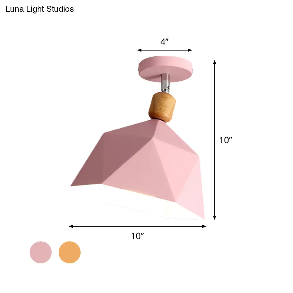 Shade Faceted Dome Ceiling Light Fixture - Macaron Metal Semi - Flush Mount For Apartments