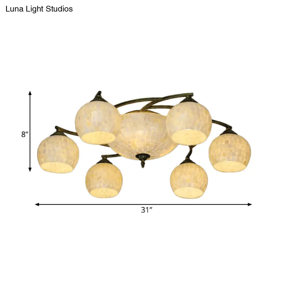 Shell Globe Semi Flush Ceiling Light - Mediterranean Style White/Colorful Lighting Fixture For