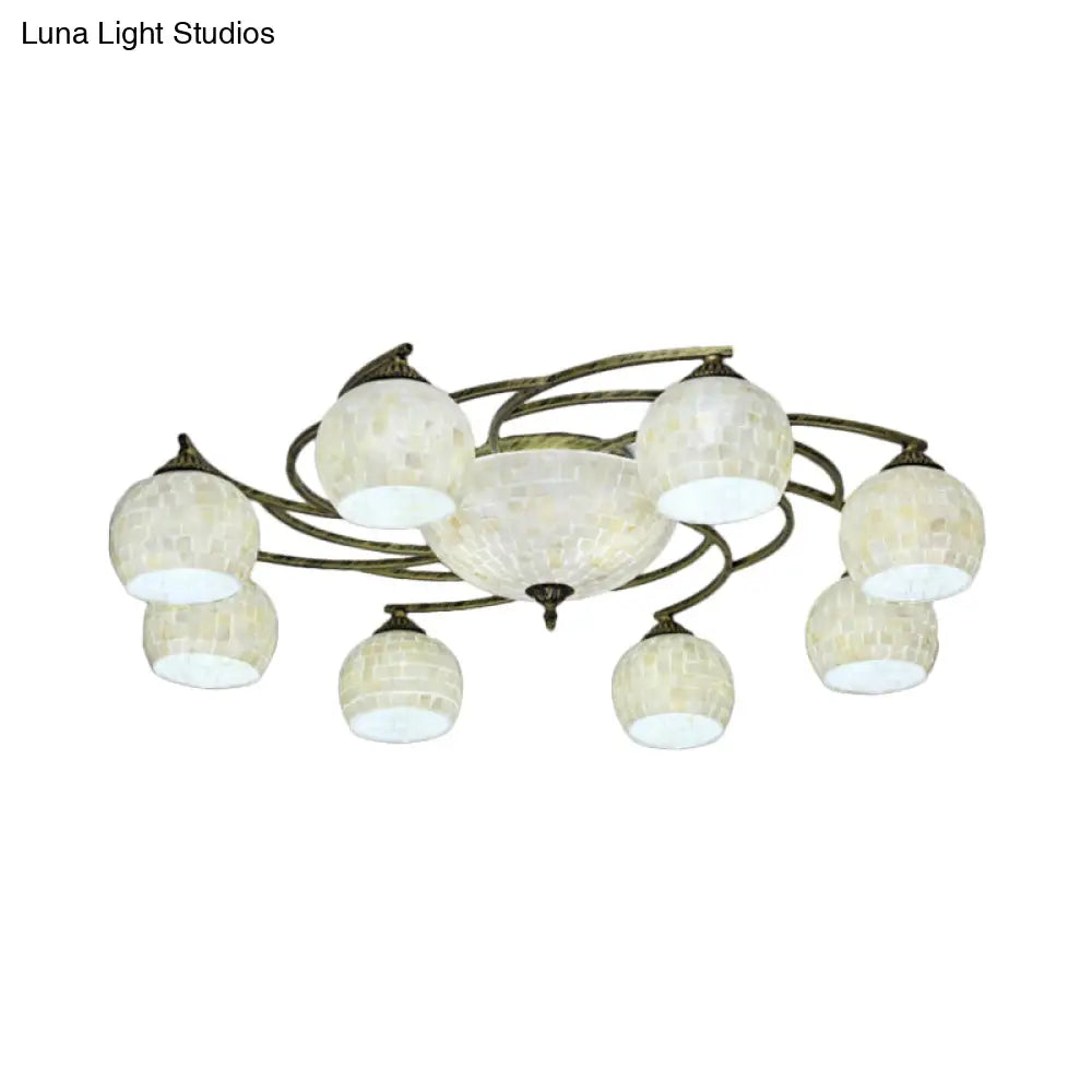 Shell Globe Semi Flush Ceiling Light - Mediterranean Style White/Colorful Lighting Fixture For