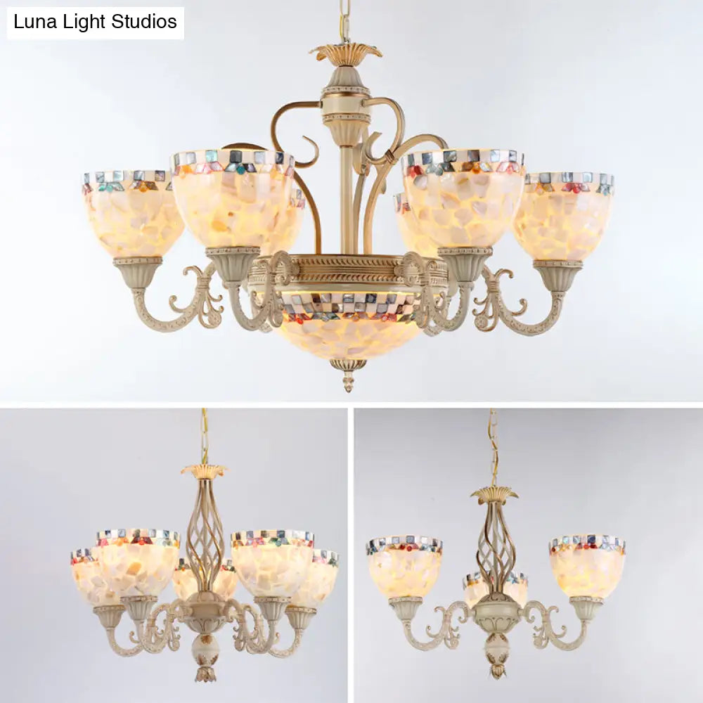 Shell White Chandelier: Mediterranean Suspension Lighting For Living Room