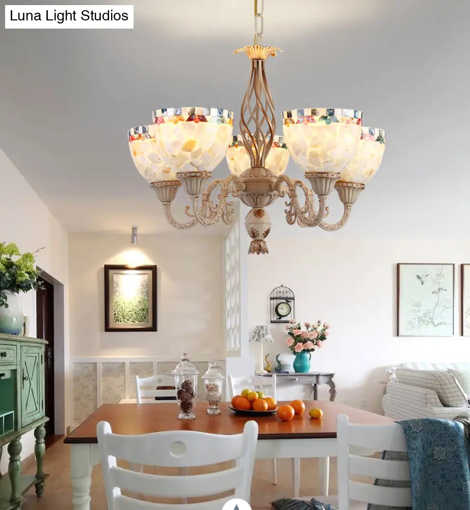 Shell White Chandelier: Mediterranean Suspension Lighting For Living Room