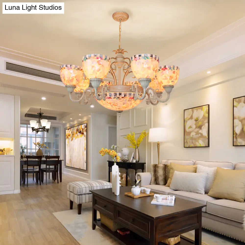 Shell White Chandelier: Mediterranean Suspension Lighting For Living Room