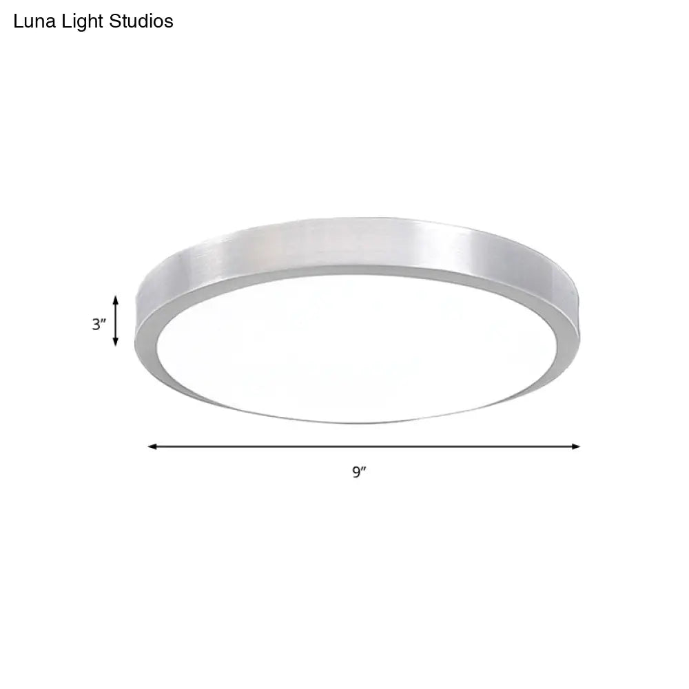Silver Led Bedroom Ceiling Flush Mount Simple Style Acrylic Diffuser Sizes: 7.5/9/10 Dia