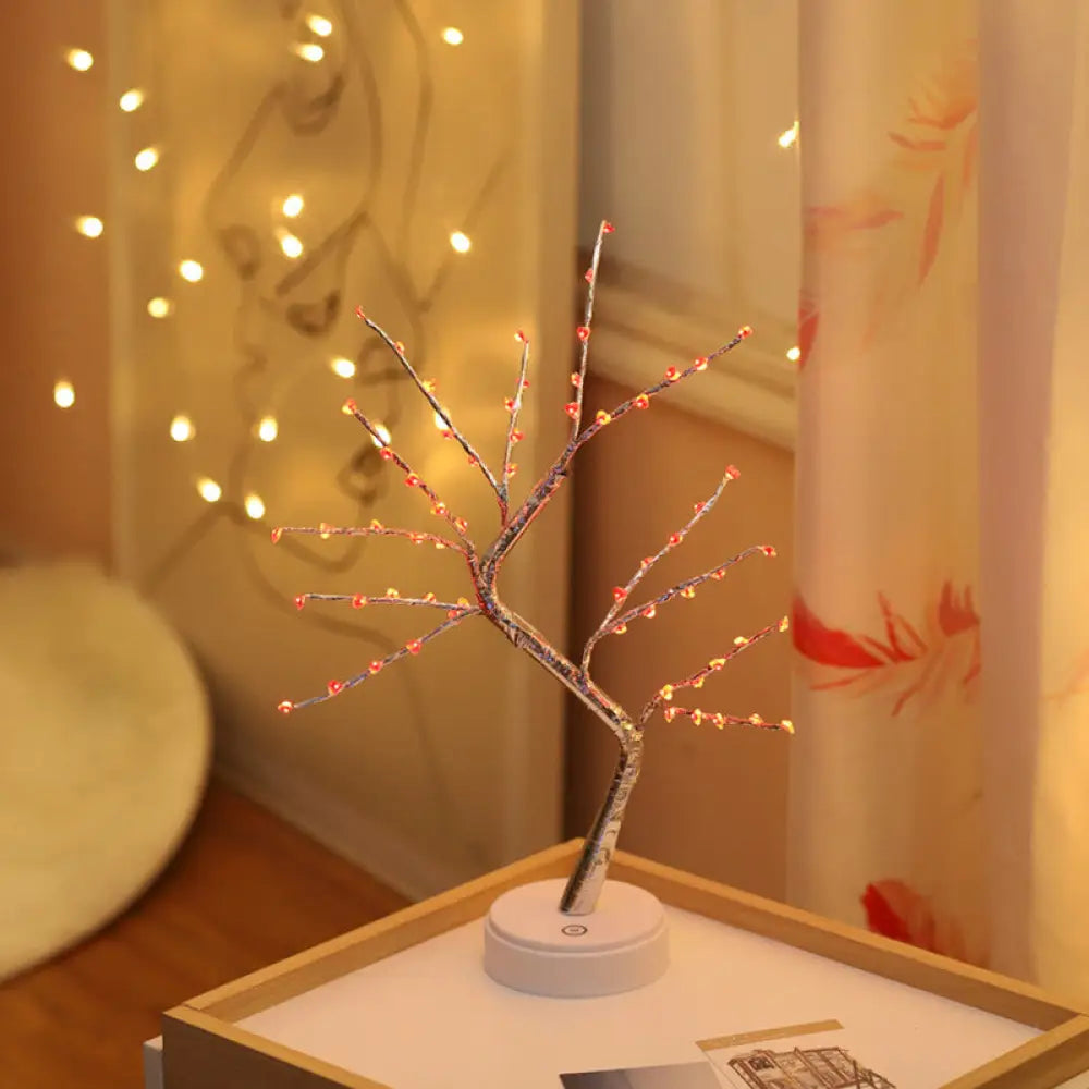 Silver Tree Led Table Light - Battery-Powered Nightstand Lamp For Living Room / Battery C