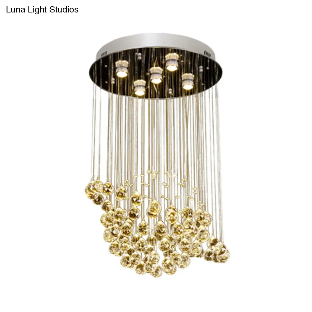 Simple Crystal Ball Led Chrome Finish Ceiling Light Fixture - Planet Dining Room Flushmount Lighting