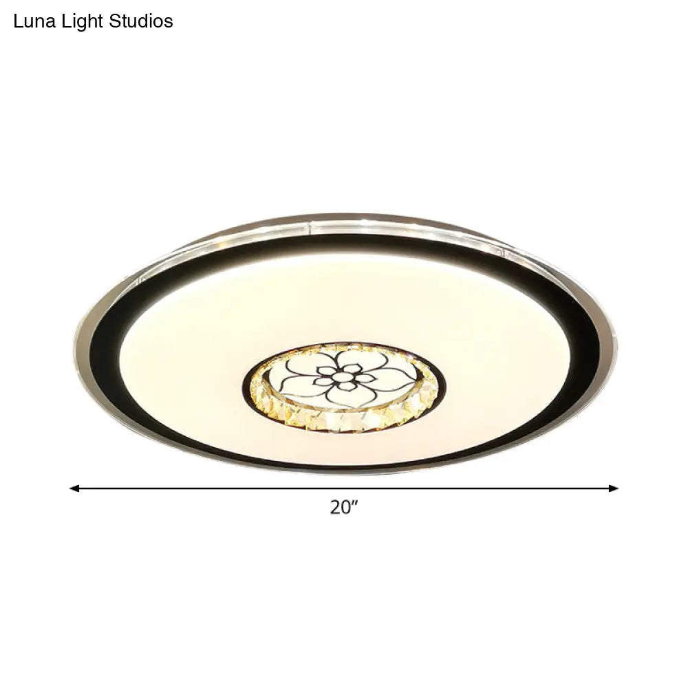 Simple Crystal Block Led Black Flush Lamp - Round Ceiling Mount With Loving Heart Pattern