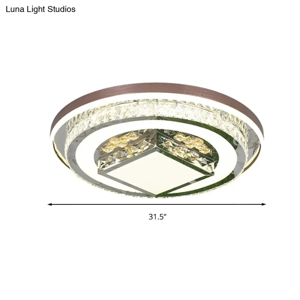 Simple Crystal Flush Mount Lamp: Led Ceiling Fixture In White