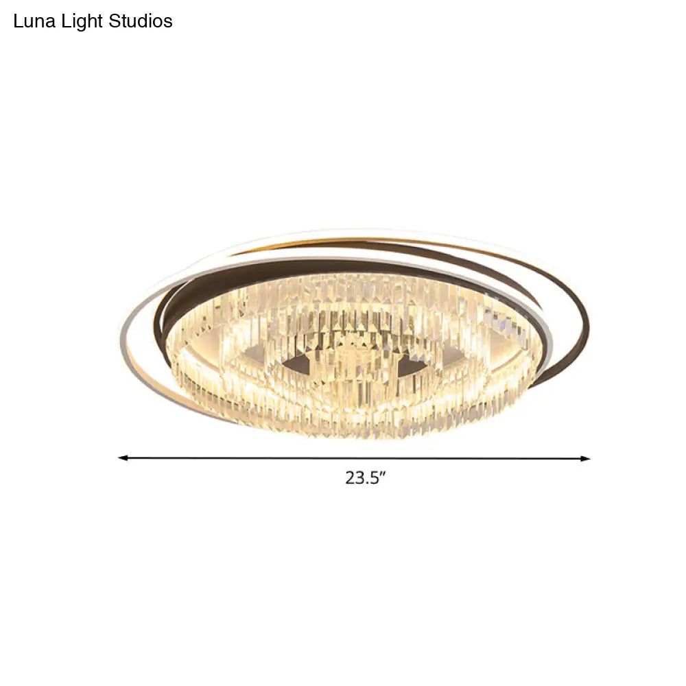 Simple Crystal Led Circular Living Room Flush Light - 18’/23.5’/31.5’ W White Light/Remote