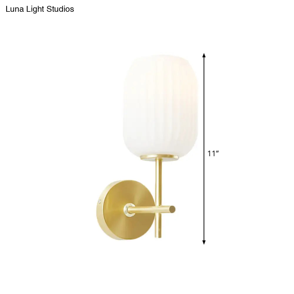 Simple Gold Bedside Wall Sconce With Lantern Cream Glass Shade - 1 Light Fixture