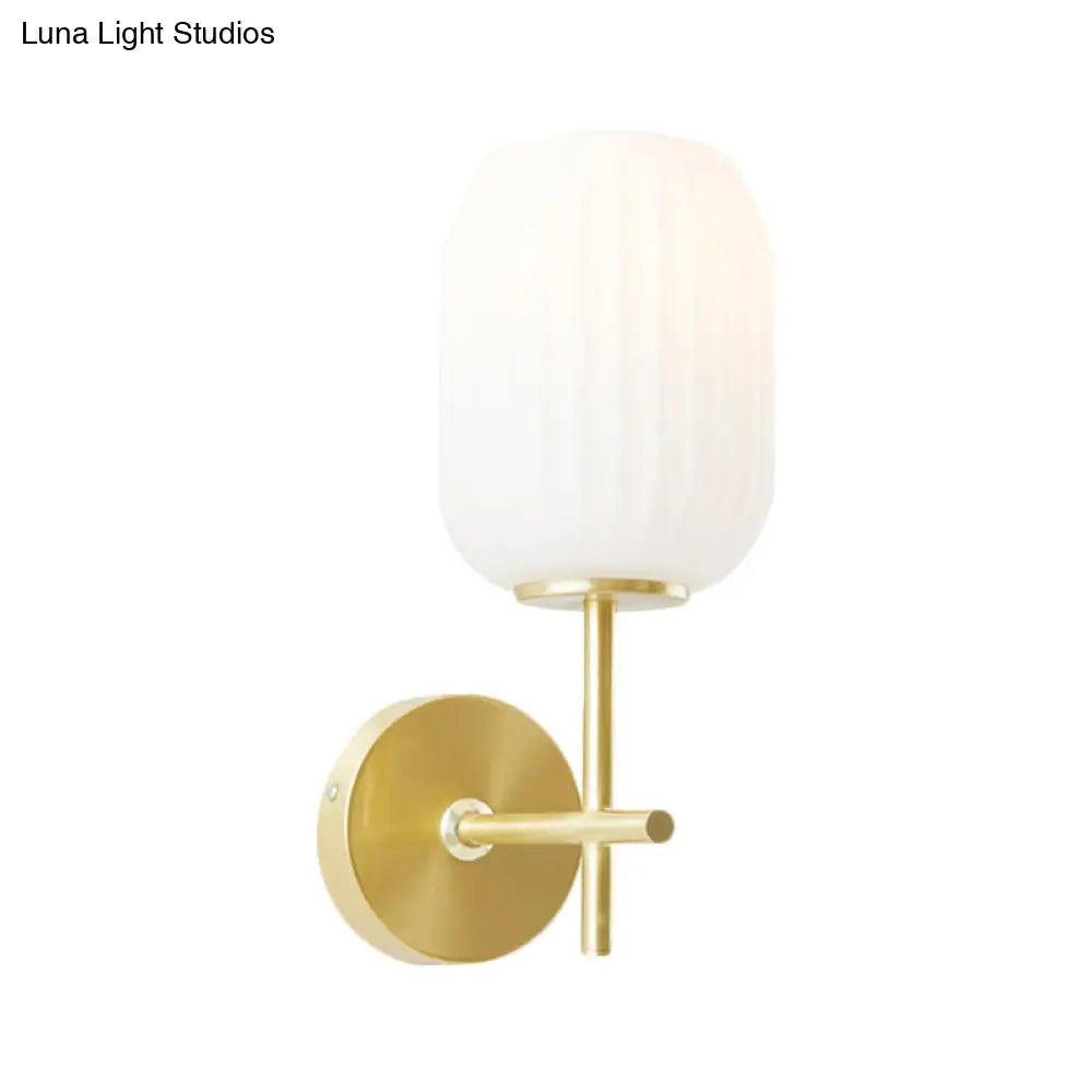 Simple Gold Bedside Wall Sconce With Lantern Cream Glass Shade - 1 Light Fixture