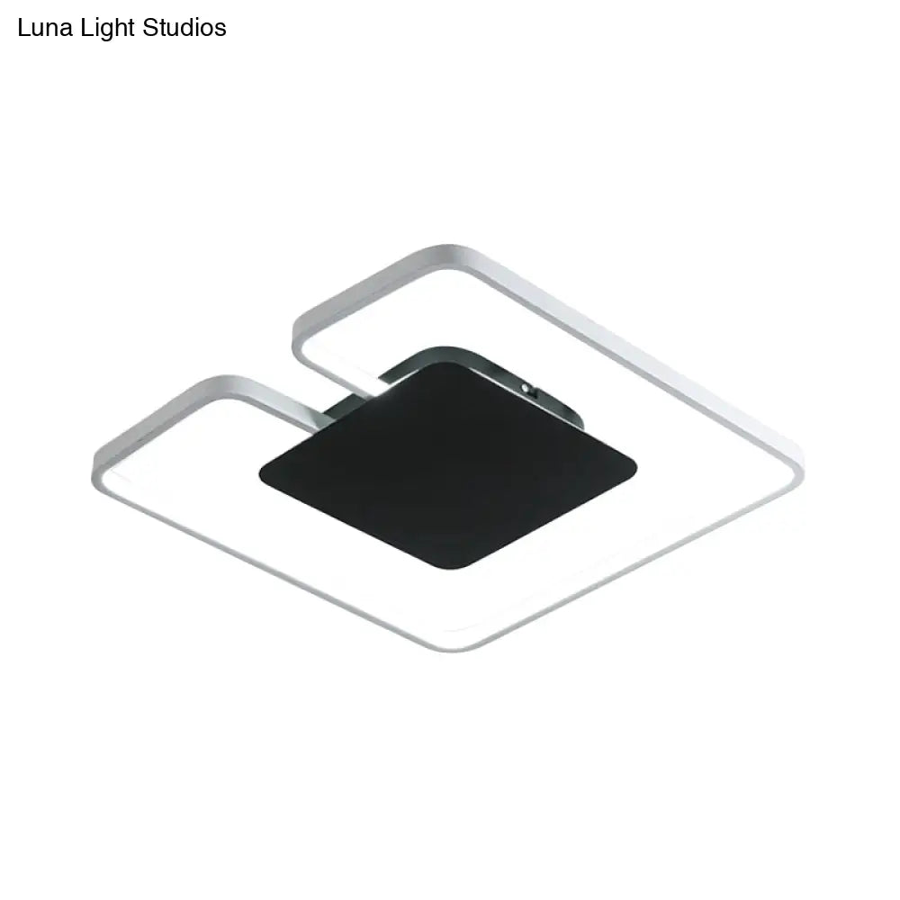 Simple Iron Led Flushmount Ceiling Fixture With Gap Design For Bedroom - Square Frame Thin