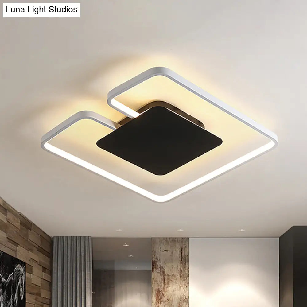 Simple Iron Led Flushmount Ceiling Fixture With Gap Design For Bedroom - Square Frame Thin
