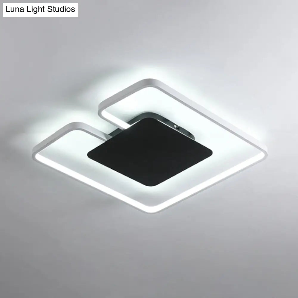 Simple Iron Led Flushmount Ceiling Fixture With Gap Design For Bedroom - Square Frame Thin