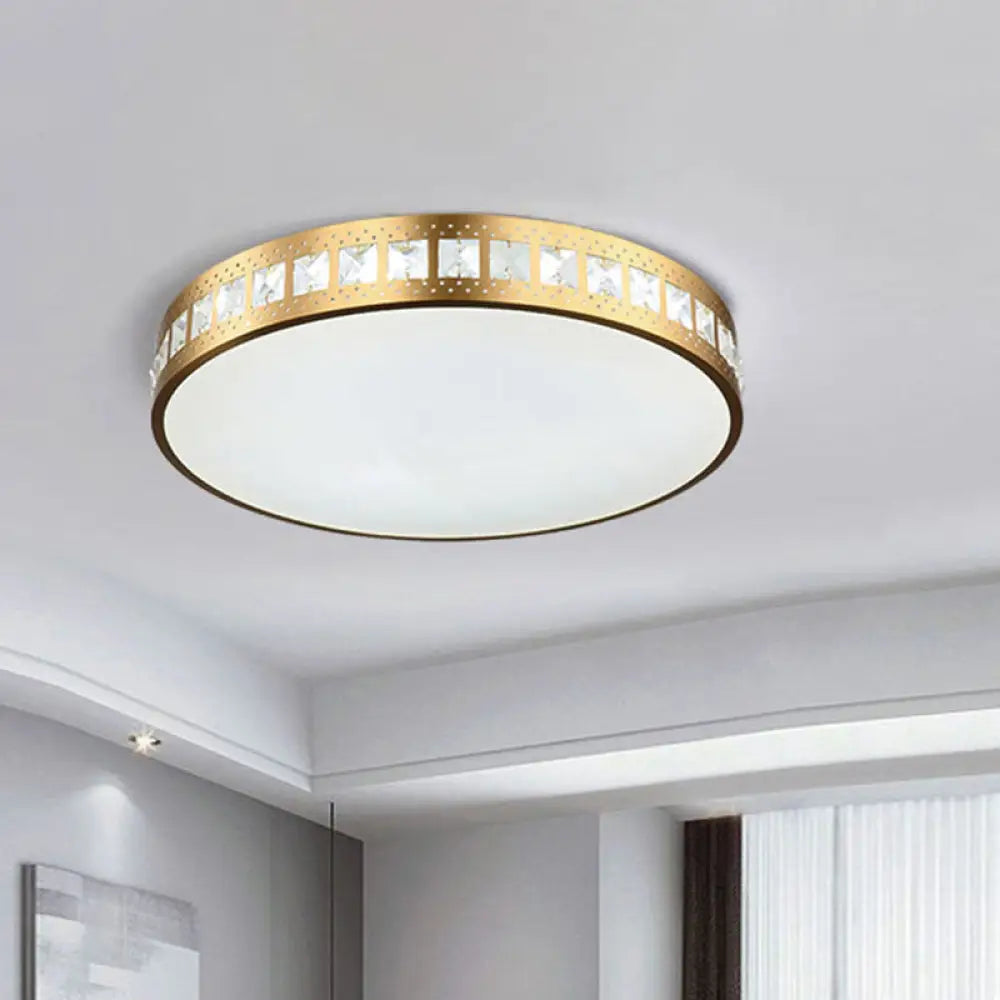 Simple K9 Crystal Gold Drum Ceiling Light - Led Flush Mount Fixture (16’/19.5’/23.5’) 3 Color